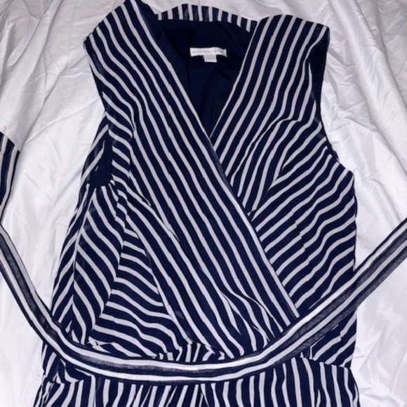 New York & Company Navy and White Striped Wrap High-Low Dress - Picture 3 of 5